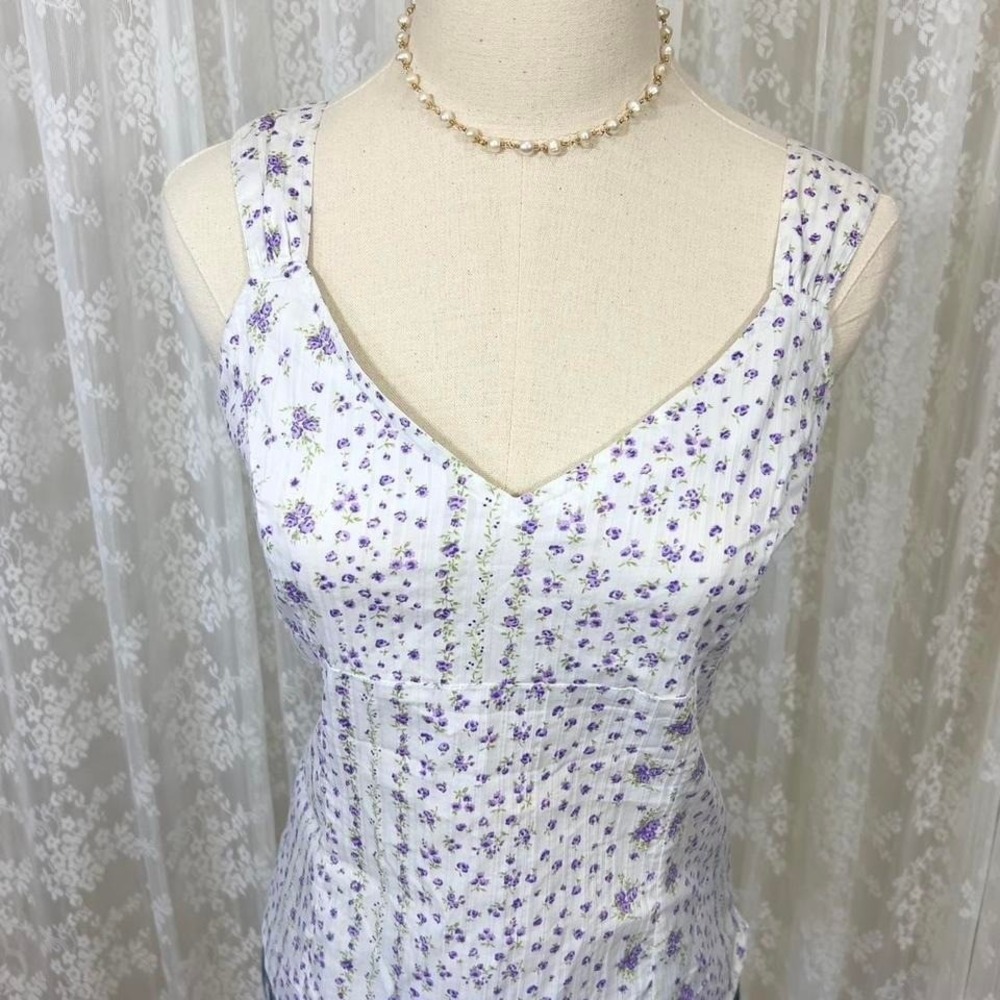 Coquette Tank Top Purple Floral Cottagecore Sleeveless Summer‎ Spring Women's M - Picture 2 of 6